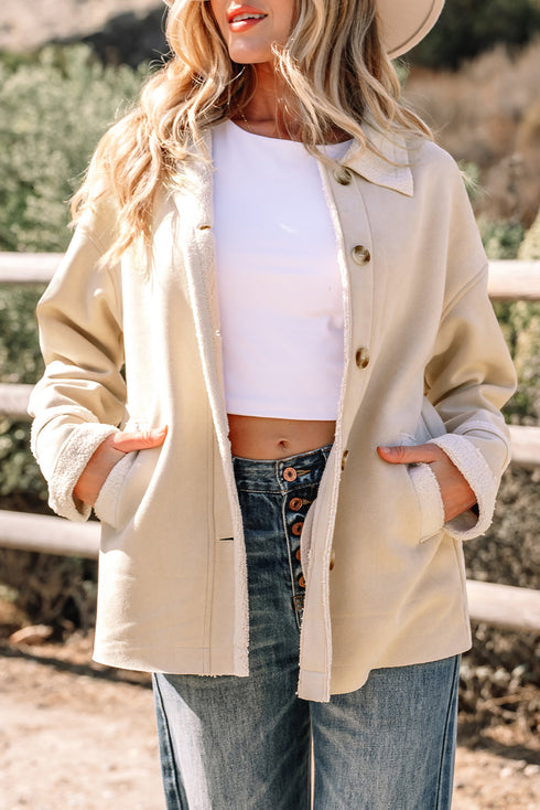 Sherpa Lined Faux Suede Drop Shoulder Button Jacket